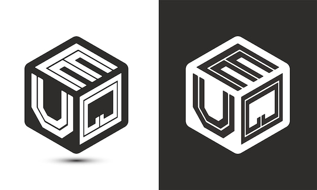 Diseño de logotipo de letra EUQ con logotipo de cubo ilustrador logotipo vectorial estilo de superposición de fuente de alfabeto moderno