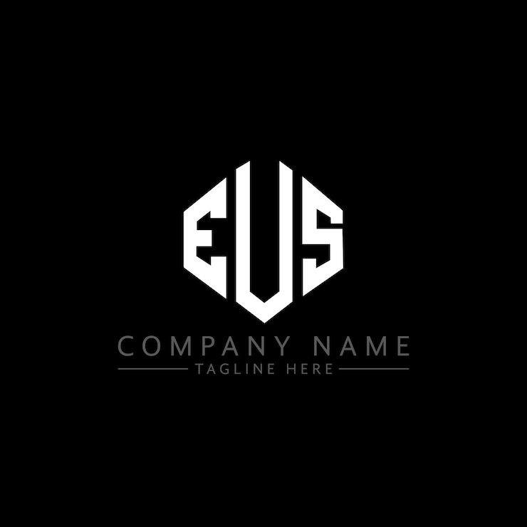Vector diseño del logotipo de la letra eus con forma de polígono eus diseño del logotipo del polígono y la forma de cubo eus modelo de logotipo vectorial hexágono eus colores blanco y negro eus monograma negocio y logotipo inmobiliario