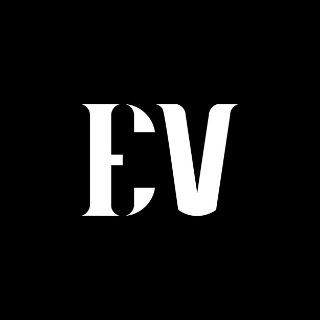 El diseño del logotipo de la letra EV V La letra inicial EV, el monograma en mayúscula, el logotipo de color blanco EV, el diseño del logo EV E Vx9
