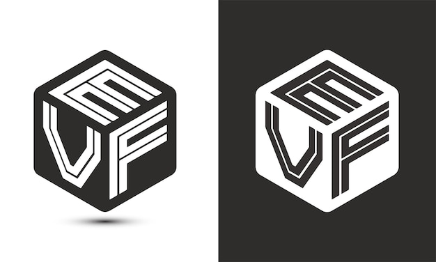 Diseño de logotipo de letra EVF con logotipo de cubo ilustrador logotipo vectorial estilo de superposición de fuente de alfabeto moderno