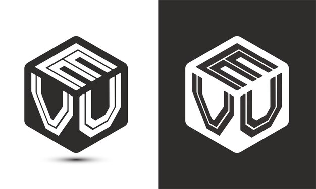 Diseño de logotipo de letra EVU con logotipo de cubo ilustrador logotipo vectorial estilo de superposición de fuente de alfabeto moderno