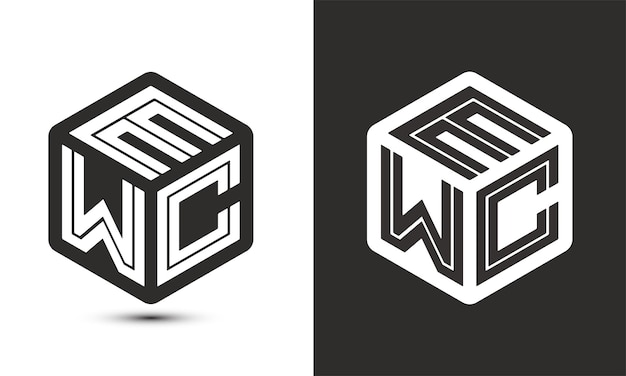Diseño de logotipo de letra EWC con logotipo de cubo ilustrador logotipo vectorial estilo de superposición de fuente de alfabeto moderno
