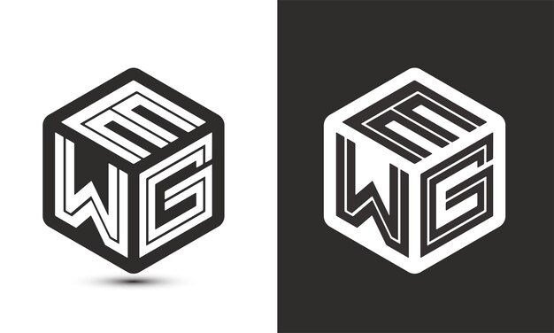 Diseño de logotipo de letra EWG con logotipo de cubo ilustrador logotipo vectorial estilo de superposición de fuente de alfabeto moderno