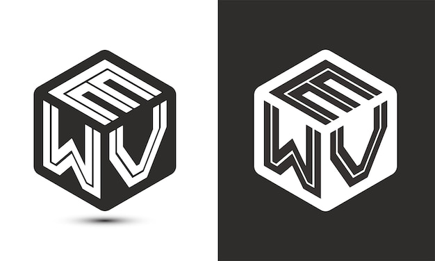 Diseño de logotipo de letra EWV con logotipo de cubo ilustrador logotipo vectorial estilo de superposición de fuente de alfabeto moderno