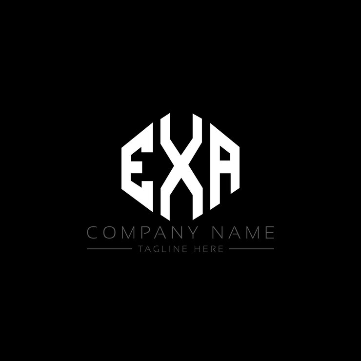 Vector diseño del logotipo de la letra exa con forma de polígono exa diseño del logotipo en forma de póligono y cubo exa plantilla de logotipo vectorial hexágono colores blanco y negro exa monograma de negocios y logotipo inmobiliario