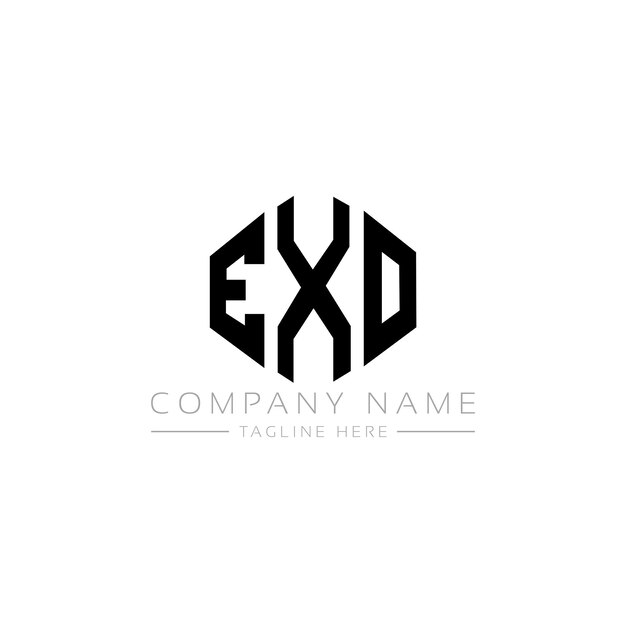 Diseño del logotipo de la letra EXO con forma de polígono EXO diseño del logotipo en forma de póligono y cubo EXO hexágono plantilla del logotipo vectorial colores blanco y negro EXO monograma de negocios y logotipo inmobiliario
