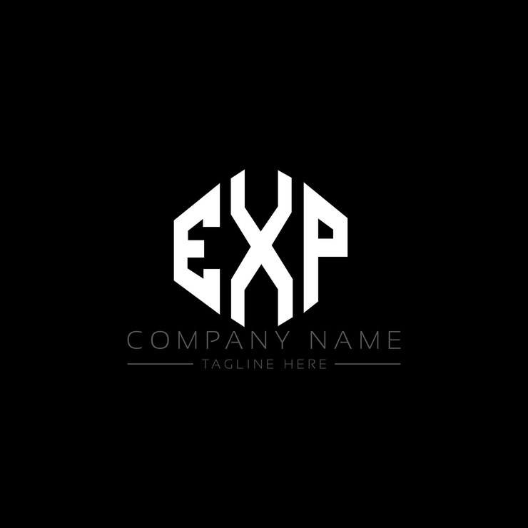 Vector diseño del logotipo de la letra exp con forma de polígono exp polígono y cubo