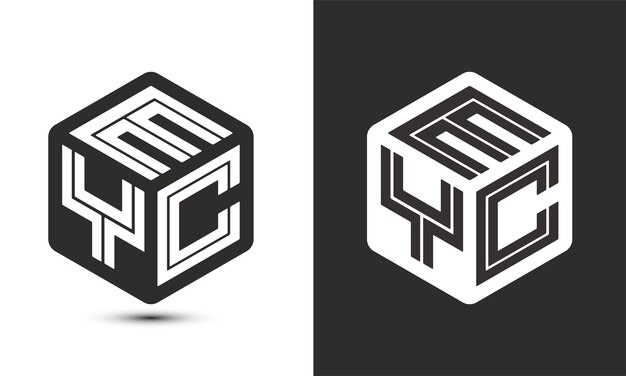 Diseño de logotipo de letra EYC con logotipo de cubo ilustrador logotipo vectorial estilo de superposición de fuente de alfabeto moderno