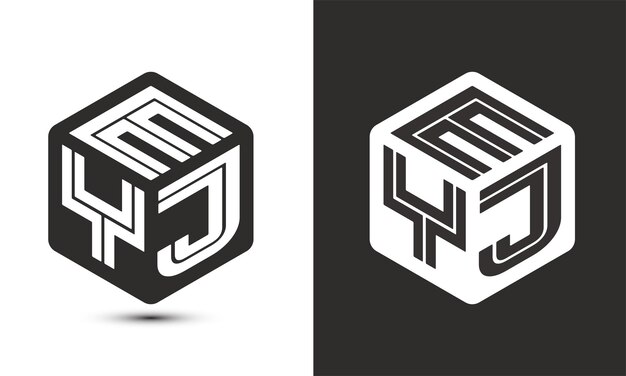 Diseño de logotipo de letra EYJ con logotipo de cubo ilustrador logotipo vectorial estilo de superposición de fuente de alfabeto moderno