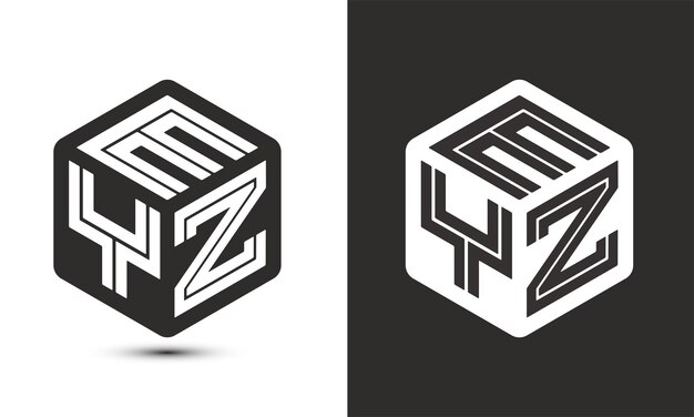 Diseño de logotipo de letra EYZ con logotipo de cubo ilustrador logotipo vectorial estilo de superposición de fuente de alfabeto moderno