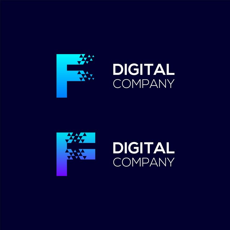 Vector diseño del logotipo de la letra f abstracta con el concepto triangle pixels para technology digital business company