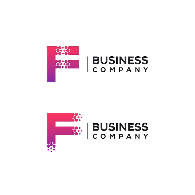 Diseño de logotipo de letra F abstracta con forma de hexágono de píxeles para empresa de tecnología y negocios digitales