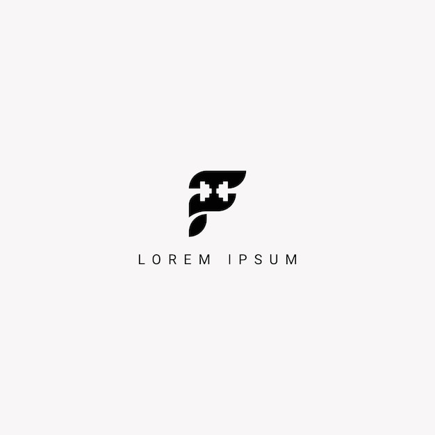 Diseño de logotipo de letra F abstracto con logotipo de gimnasio de fitness con barra