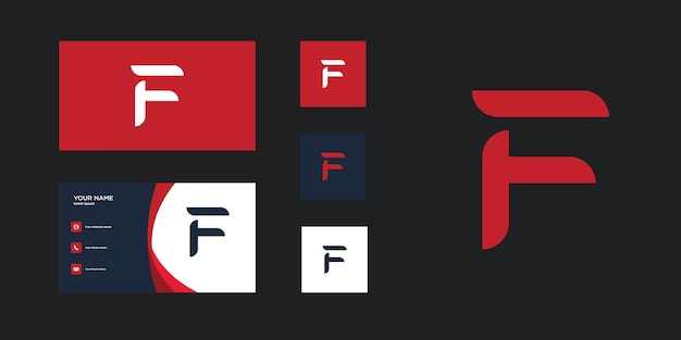 Diseño del logotipo de la letra F con concepto creativo y tarjeta de visita Premium Vector