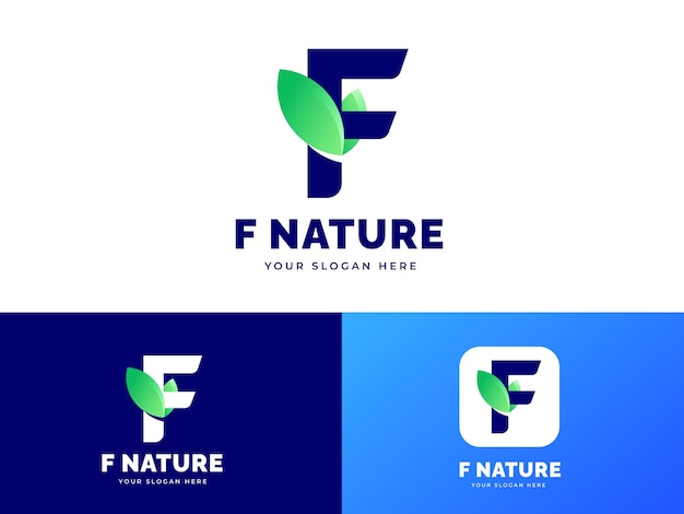 Diseño de logotipo de letra F con concepto de hoja color verde concepto de logotipo de naturaleza pura logotipo de hoja inicial simple