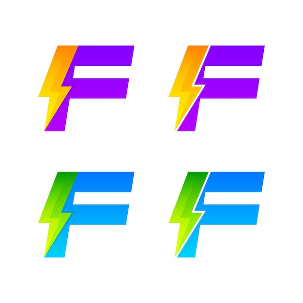 Diseño del logotipo de la letra f con el concepto de perno de iluminación y trueno para la empresa comercial de energía eléctrica