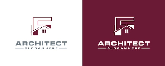 Diseño del logotipo de la letra F con elemento de arquitectura