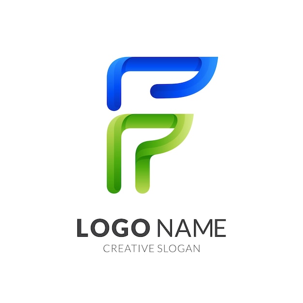 Diseño de logotipo letra f con estilo de color azul y verde 3d