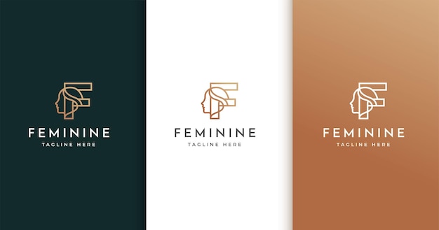 Diseño de logotipo letra F con rostro de mujer.