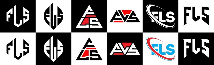 Vector diseño del logotipo de la letra fls en seis estilos fls polígono círculo triángulo hexágono estilo plano y simple con logotipo de letra de variación de color blanco y negro ubicado en una mesa de trabajo logotipo minimalista y clásico de fls