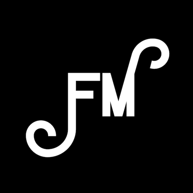 El diseño del logotipo de la letra FM en fondo negro FM iniciales creativas concepto de la letra logotipo fm diseño de la carta FM diseño de la letra blanca en fondo negro F M f m logotipo