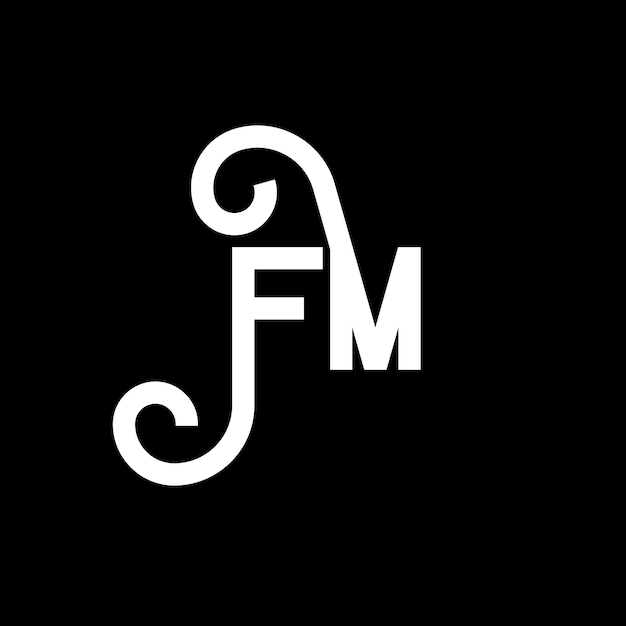 El diseño del logotipo de la letra FM en fondo negro FM iniciales creativas concepto de la letra logotipo fm diseño de la carta FM diseño de la letra blanca en fondo negro F M f m logotipo