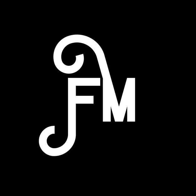 El diseño del logotipo de la letra FM en fondo negro FM iniciales creativas concepto de la letra logotipo fm diseño de la carta FM diseño de la letra blanca en fondo negro F M f m logotipo