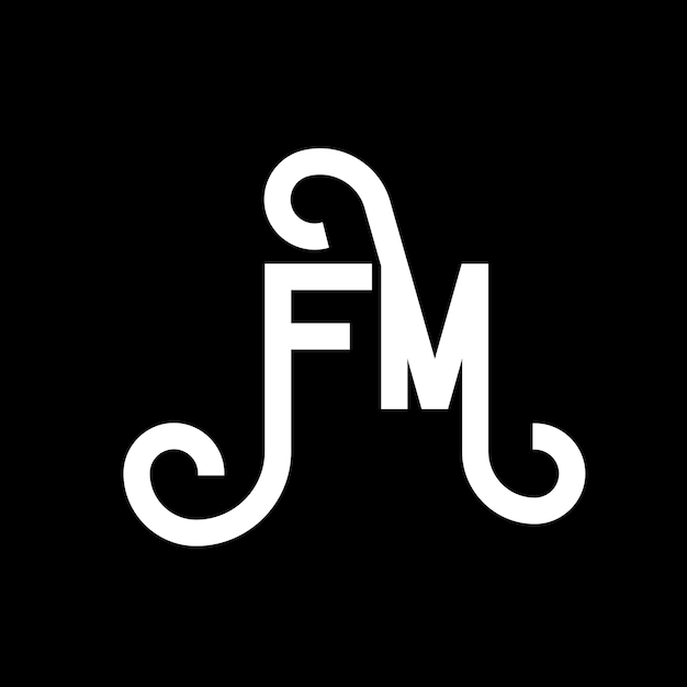 El diseño del logotipo de la letra FM en fondo negro FM iniciales creativas concepto de la letra logotipo fm diseño de la carta FM diseño de la letra blanca en fondo negro F M f m logotipo