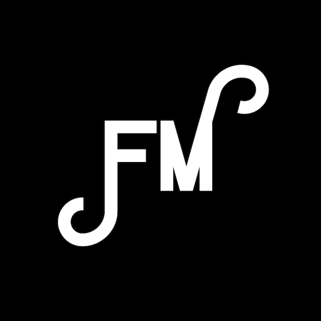 El diseño del logotipo de la letra FM en fondo negro FM iniciales creativas concepto de la letra logotipo fm diseño de la carta FM diseño de la letra blanca en fondo negro F M f m logotipo