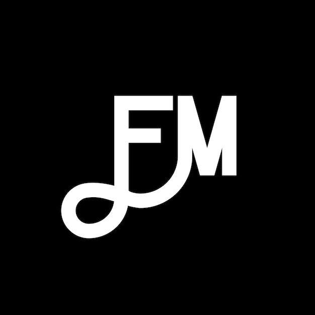 El diseño del logotipo de la letra FM en fondo negro FM iniciales creativas concepto de la letra logotipo fm diseño de la carta FM diseño de la letra blanca en fondo negro F M f m logotipo