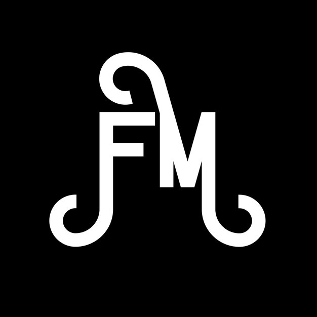 El diseño del logotipo de la letra FM en fondo negro FM iniciales creativas concepto de la letra logotipo fm diseño de la carta FM diseño de la letra blanca en fondo negro F M f m logotipo
