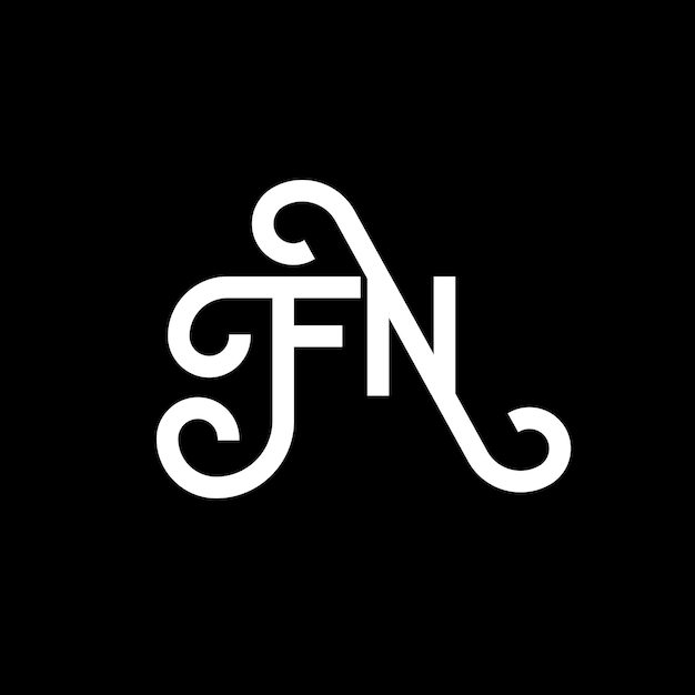 Diseño del logotipo de la letra FN en fondo negro Diseño de las letras blancas en fondo negro Logotipo de las iniciales creativas