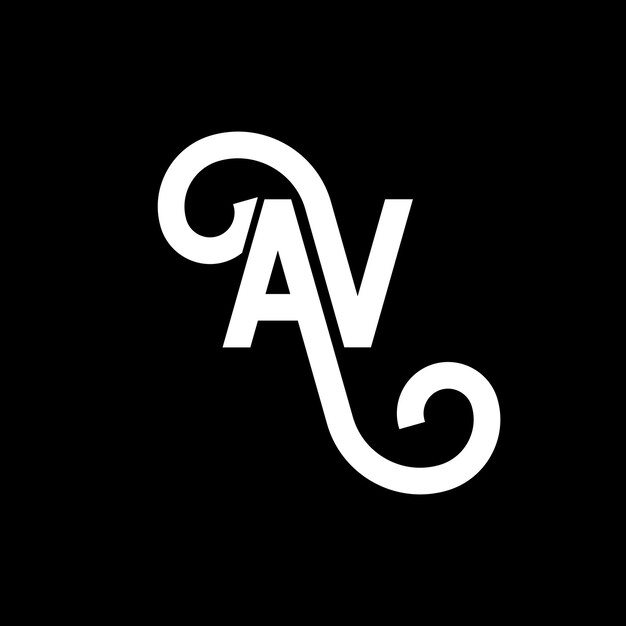 Diseño de logotipo de letra en fondo negro AV iniciales creativas AV concepto de logo de letra av diseño de letra AV diseño de letra blanca en fondo negro A V a v logotipo