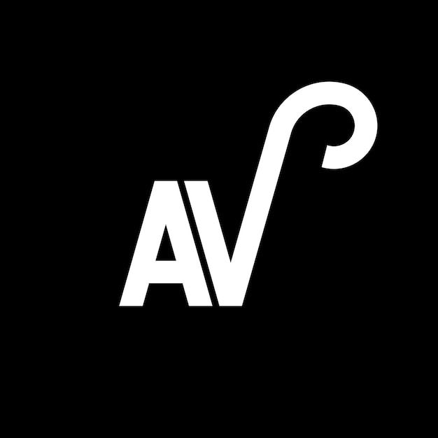 Diseño de logotipo de letra en fondo negro AV iniciales creativas AV concepto de logo de letra av diseño de letra AV diseño de letra blanca en fondo negro A V a v logotipo