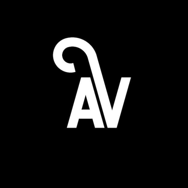 Diseño de logotipo de letra en fondo negro AV iniciales creativas AV concepto de logo de letra av diseño de letra AV diseño de letra blanca en fondo negro A V a v logotipo