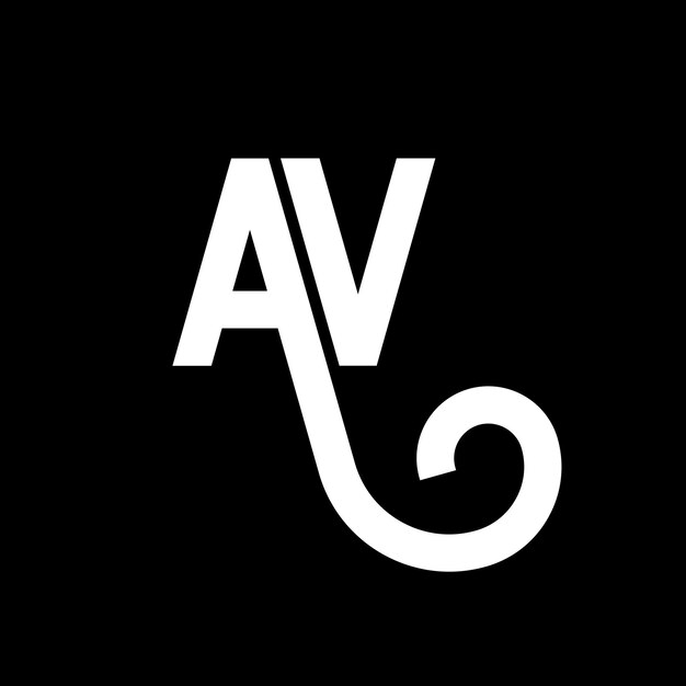 Diseño de logotipo de letra en fondo negro AV iniciales creativas AV concepto de logo de letra av diseño de letra AV diseño de letra blanca en fondo negro A V a v logotipo