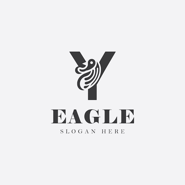 Diseño del logotipo de la letra Y en forma de pájaro en estilo monocromático en blanco y negro