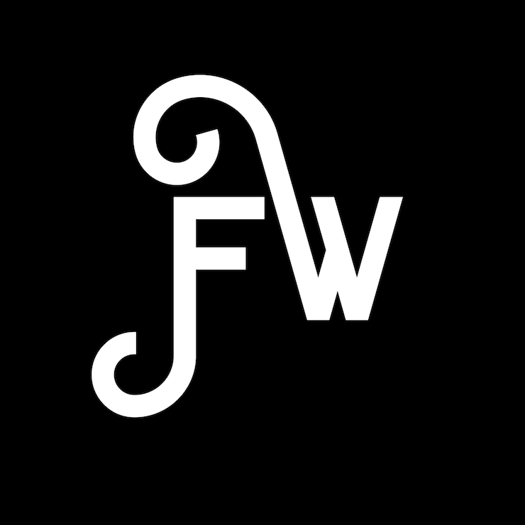 Vector diseño del logotipo de la letra fw en fondo negro fw iniciales creativas concepto de la letra logotipo fw diseño de la carta fw diseño de la letra blanca en fondo negro logotipo f w f w