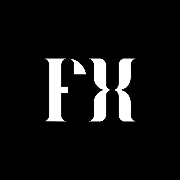 El diseño del logotipo de la letra FX, la letra inicial FX, el monograma en mayúsculas, el logotipo de color blanco, el logotipio de FX y el diseño de FX.