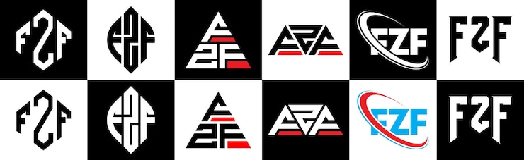 Vector diseño del logotipo de la letra fzf en seis estilos fzf polígono círculo triángulo hexágono estilo plano y simple con logotipo de letra de variación de color blanco y negro ubicado en una mesa de trabajo logotipo minimalista y clásico de fzf