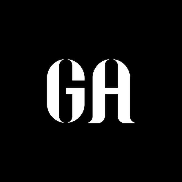 El diseño del logotipo de la letra G A, la letra inicial G A, el monograma en mayúscula, el logotipo en color blanco, el logotipio de G A y el diseño de G A.