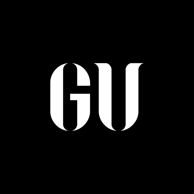 El diseño del logotipo de la letra G U, la letra inicial GU, el monograma en mayúsculas, el logotipo en color blanco, el logotipio GU, el diseño G U, el GU, el G Ux9