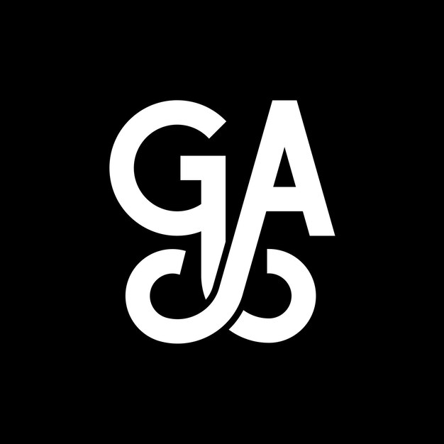 Vector diseño de logotipo de letra ga en fondo negro ga iniciales creativas concepto de logotipo en letra ga diseño de letra ga diseño en letra blanca en fondo negro g a g a logotipo