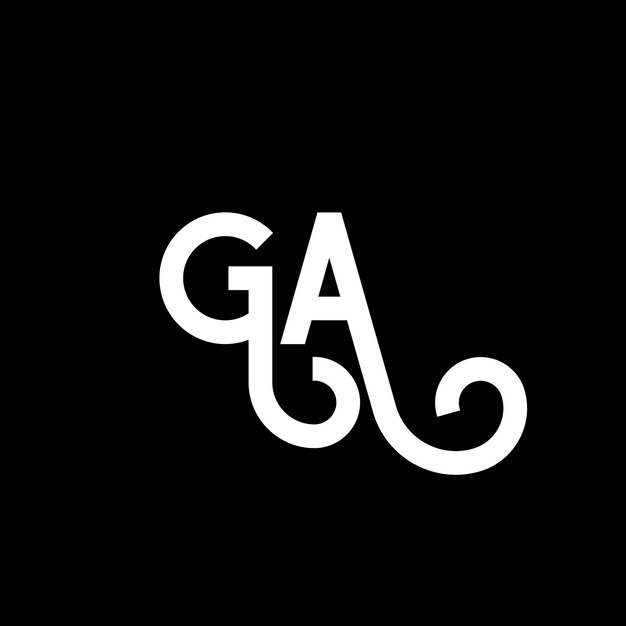 Vector diseño de logotipo de letra ga en fondo negro ga iniciales creativas concepto de logotipo en letra ga diseño de letra ga diseño en letra blanca en fondo negro g a g a logotipo