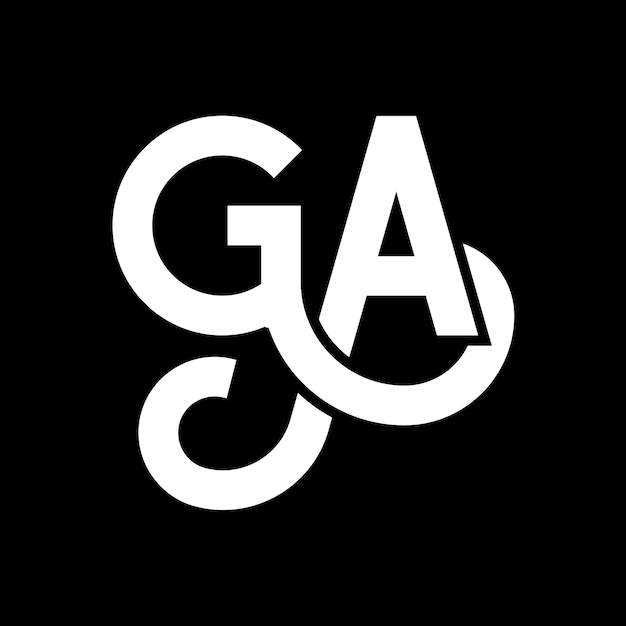 Diseño de logotipo de letra GA en fondo negro GA iniciales creativas concepto de logotipo en letra GA diseño de letra GA diseño en letra blanca en fondo negro G A g a logotipo
