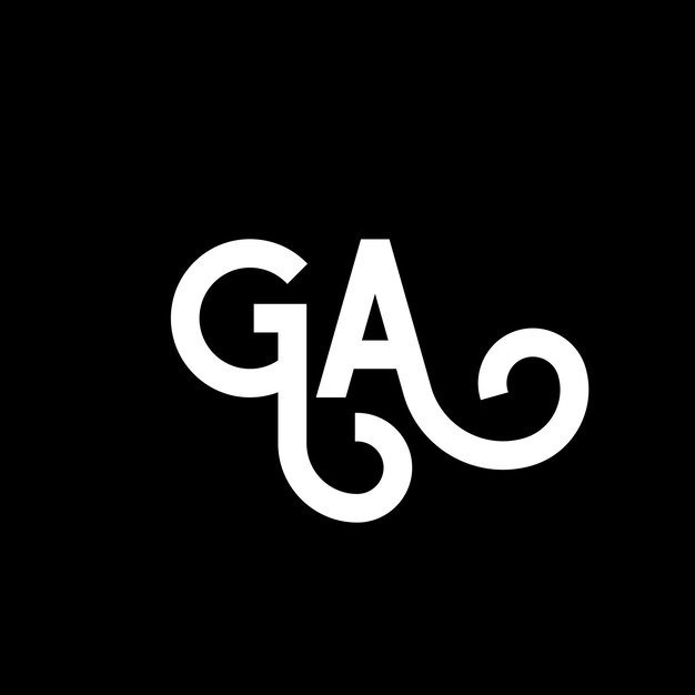 Diseño de logotipo de letra GA en fondo negro GA iniciales creativas concepto de logotipo en letra GA diseño de letra GA diseño en letra blanca en fondo negro G A g a logotipo