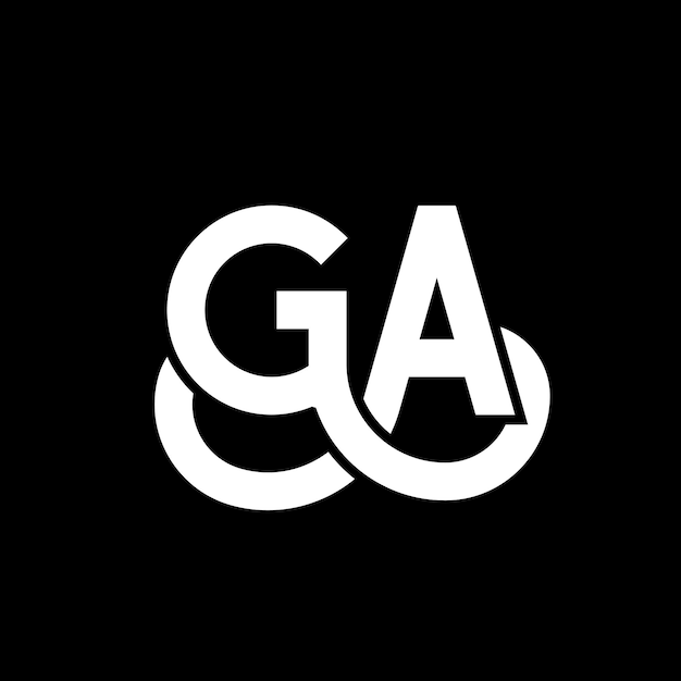 Vector diseño de logotipo de letra ga en fondo negro ga iniciales creativas concepto de logotipo en letra ga diseño de letra ga diseño en letra blanca en fondo negro g a g a logotipo