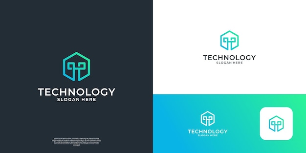 Diseño del logotipo de la letra geométrica T Forma hexagonal abstracta con símbolo tecnológico Utilizable para negocios y empresas