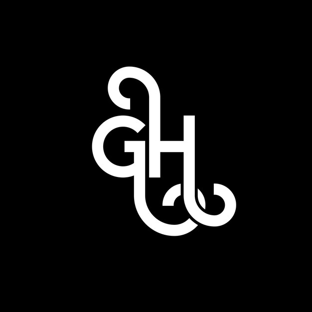 Diseño del logotipo de la letra GH en fondo negro GH iniciales creativas concepto de la letra del logotipo gh diseño de la carta GH diseño de la letra blanca en fondo negro G H G h logotipo