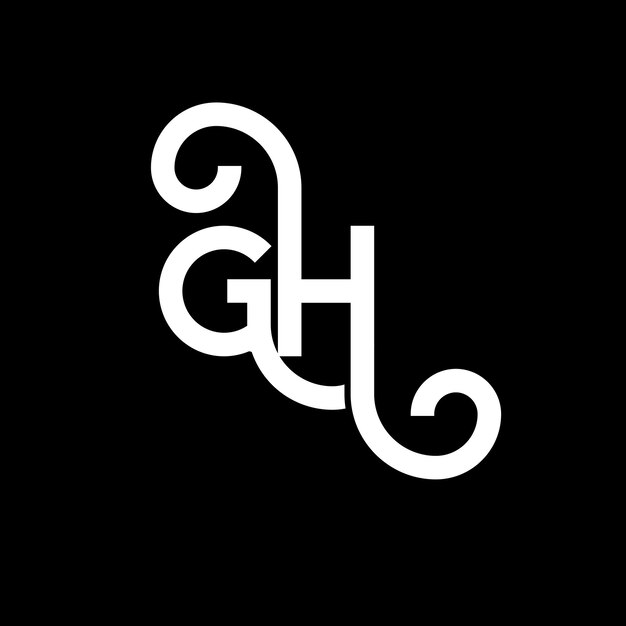 Diseño del logotipo de la letra GH en fondo negro GH iniciales creativas concepto de la letra del logotipo gh diseño de la carta GH diseño de la letra blanca en fondo negro G H G h logotipo